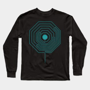 Octagonal Maze in shades of Green Long Sleeve T-Shirt